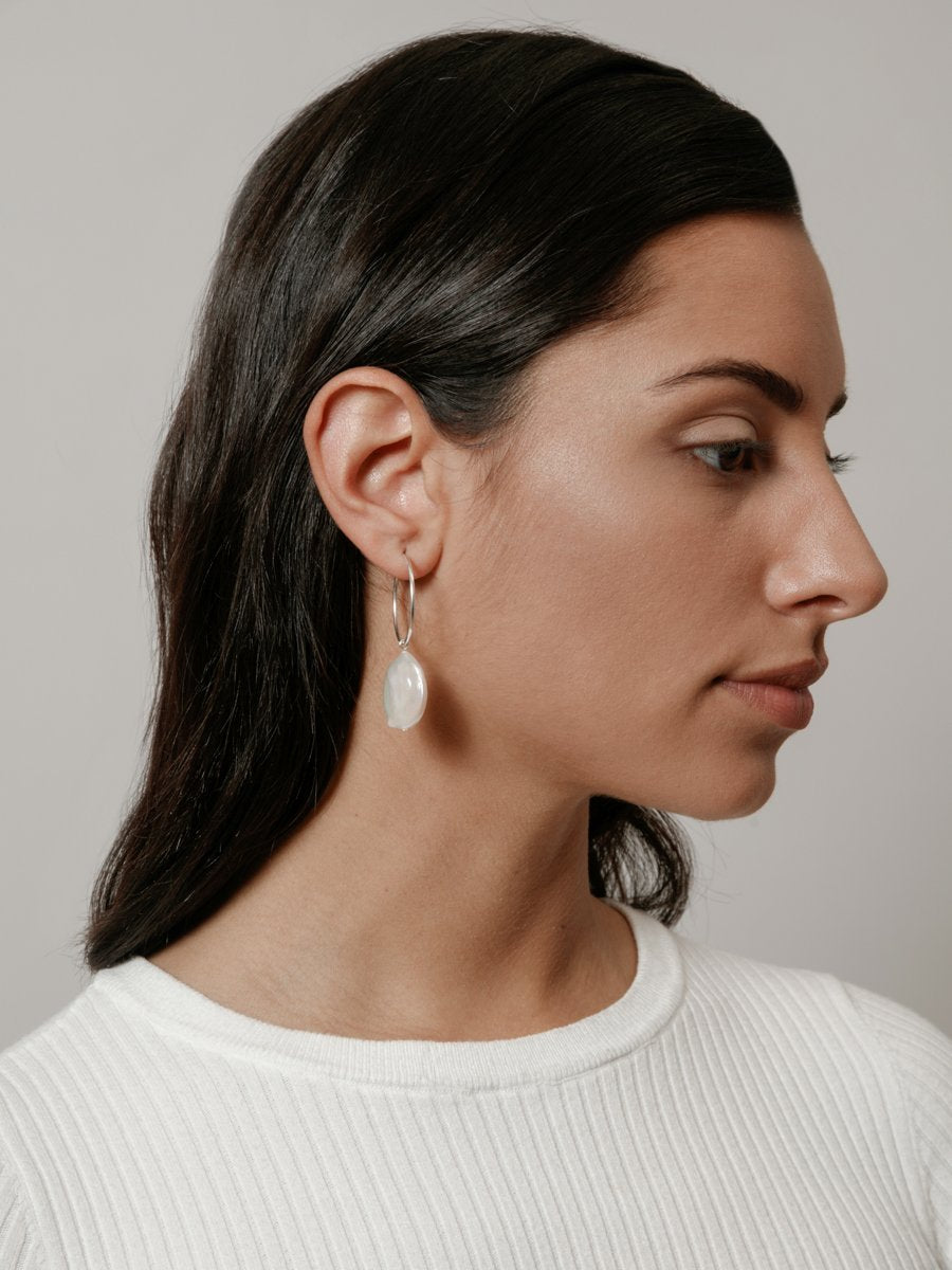Pearl Hoop Earrings in Sterling Silver