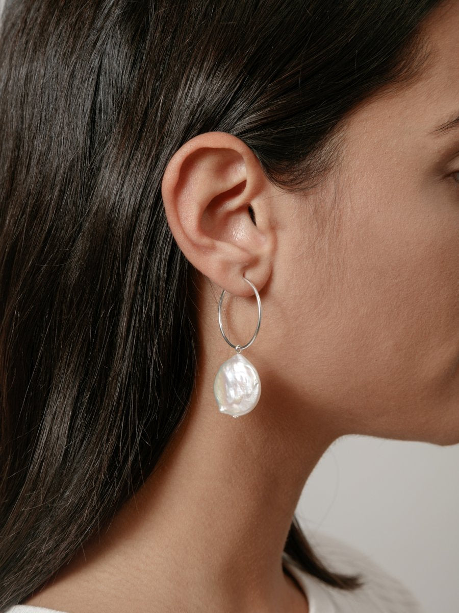 Pearl Hoop Earrings in Sterling Silver