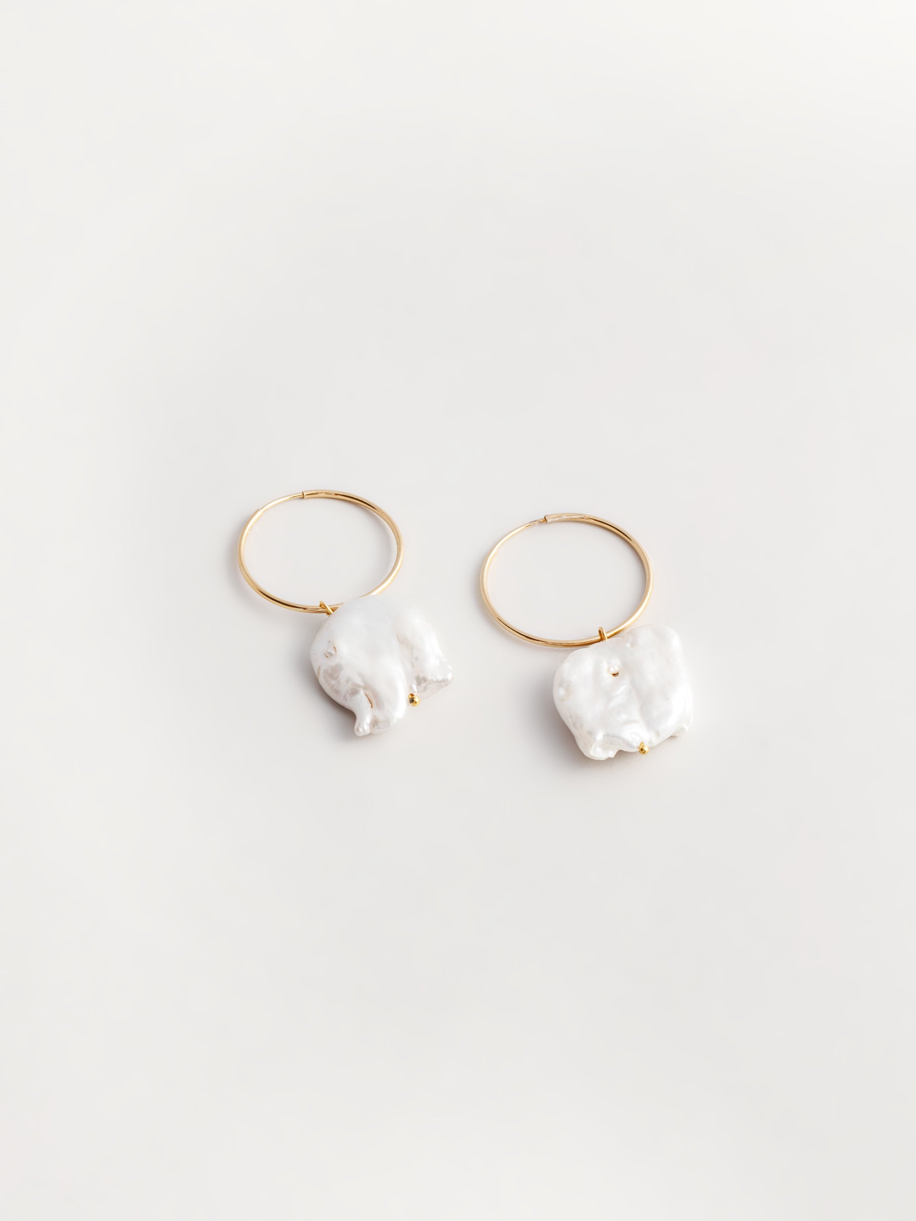 Pearl Hoop Earrings in Gold